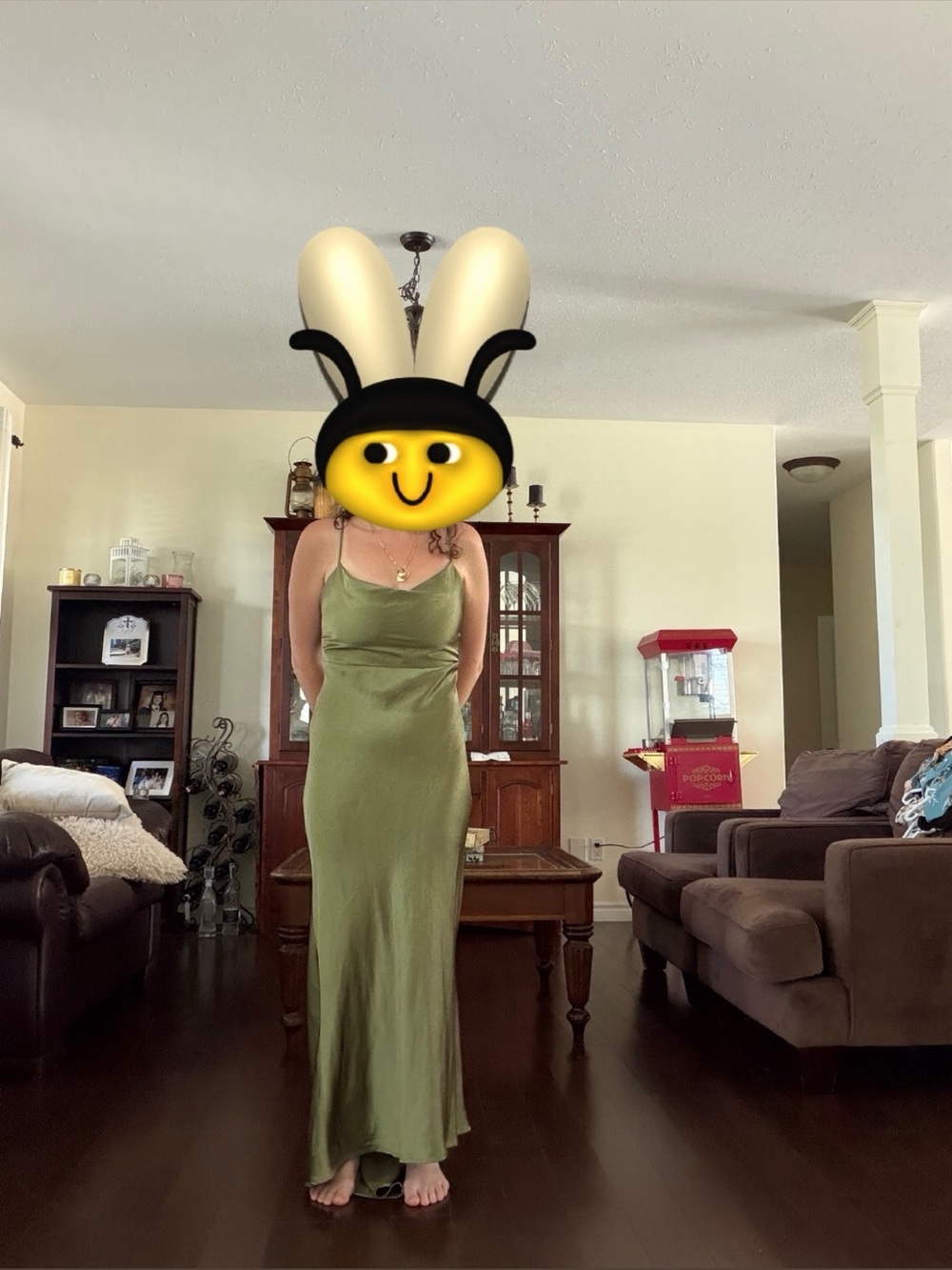 Olive Green Satin Slip Maxi Dress